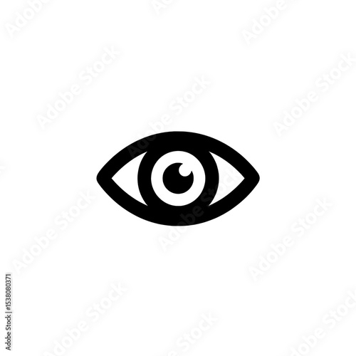 Eye icon with filled iris and curved eyelid lines, symbolizing visual identity, recognition, and awareness.