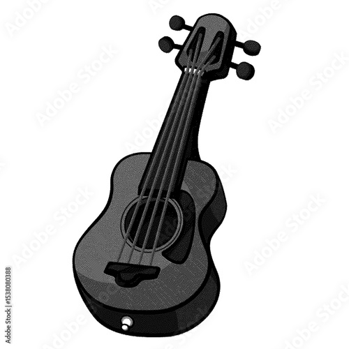 A grayscale ukulele rests, a musical High detailed sketch art