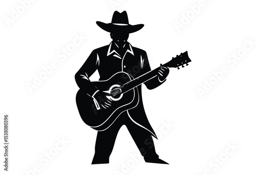 Guitarist cowboy silhouette vector illustration simple icon flat design perfect for music