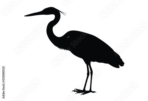 Heron silhouette vector illustration simple icon flat design bird wildlife symbol isolated