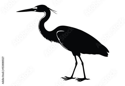 Heron silhouette vector illustration simple icon flat design bird wildlife symbol isolated