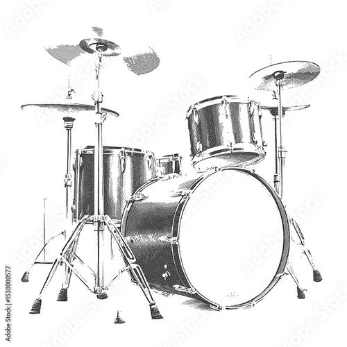 A monochrome drum kit High detailed sketch art
