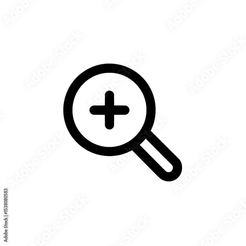 Minimal magnifying glass icon with a plus symbol inside, representing zoom in, search, and exploration.
