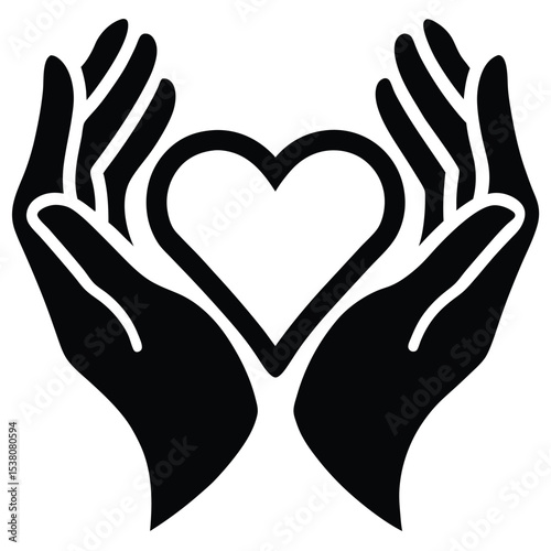 Silhouette of hands forming a protective shape around a heart signifying care and compassion
