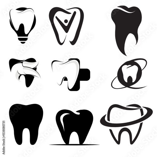 Colorful teeth icon in solid line art for dental clinics, hospitals, and medical care.
