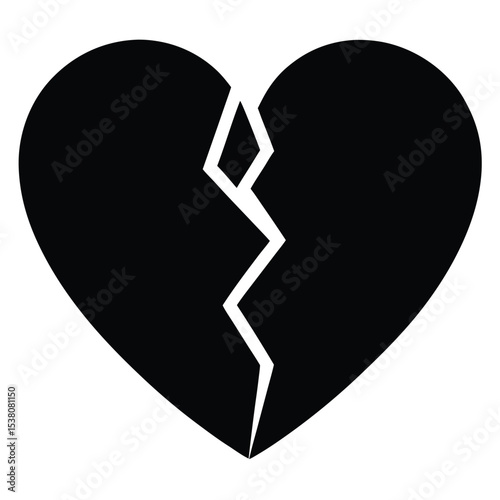 Simple black and white graphic of a broken heart symbol on a clean white background.