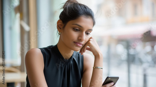young beautiful indian woman using smartphone
