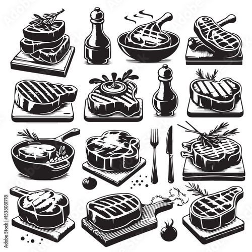 Black Steak Silhouette Vector, High Quality Illustration on White Background
