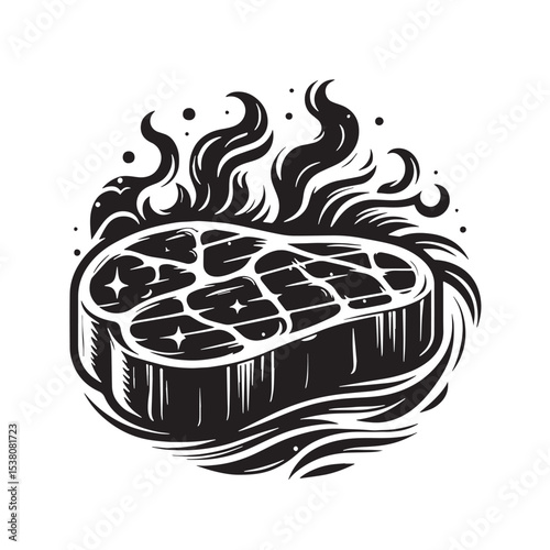 Black Steak Silhouette Vector, High Quality Illustration on White Background
