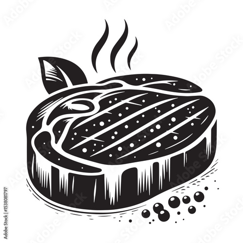 Black Steak Silhouette Vector, High Quality Illustration on White Background