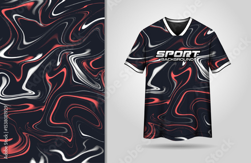 Black sport jersey design red white liquify background
