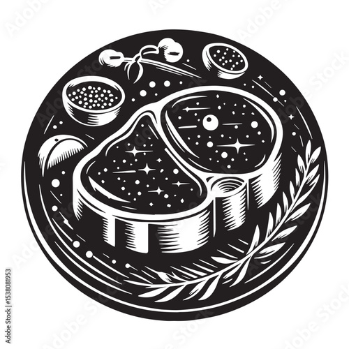 Black Steak Silhouette Vector, High Quality Illustration on White Background
