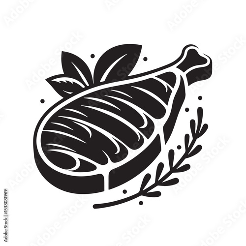 Black Steak Silhouette Vector, High Quality Illustration on White Background