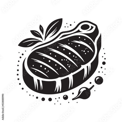 Black Steak Silhouette Vector, High Quality Illustration on White Background