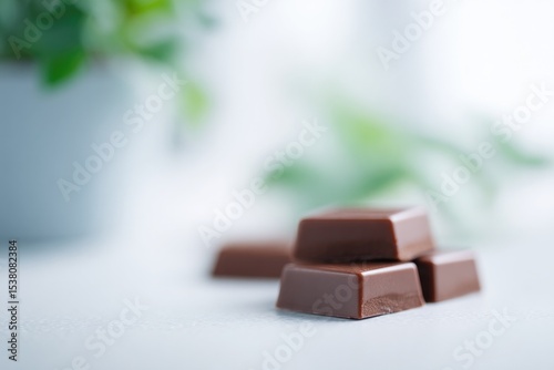 minimalistic shot capturing essence of world chocolate day with chocolate in focus happily blurred people in background