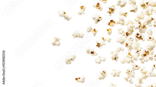 A Delightful Arrangement of Crunchy Popcorn Kernels on a White Background, Perfect for Snacking, Movie Nights, or Celebrations Filled with Flavor and Fun
