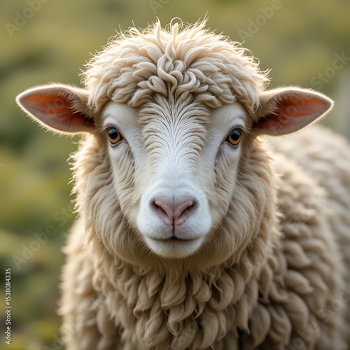 A close-up shot of a sheep looking directly at the camera