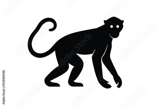Monkey black silhouette icon vector flat style simple wildlife animal design isolated