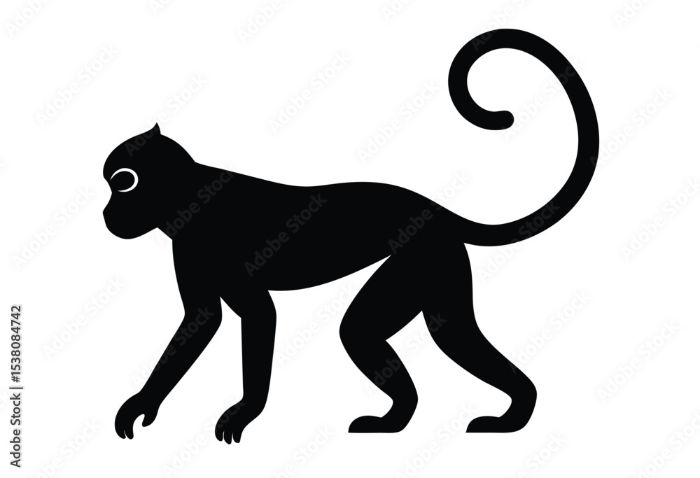 Monkey silhouette vector icon flat design isolated simple animal shape graphic illustration