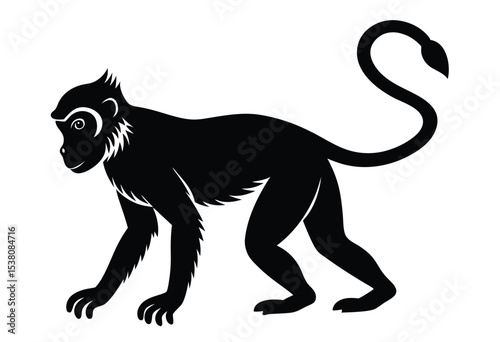 Monkey silhouette vector icon flat design isolated simple animal shape graphic illustration
