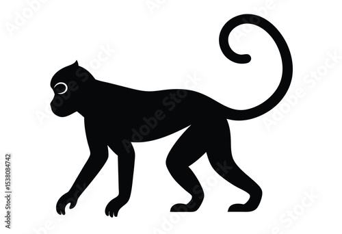 Monkey silhouette vector icon flat design isolated simple animal shape graphic illustration
