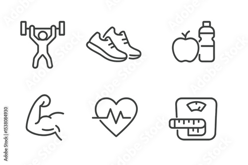Fitness icons representing health, exercise, and nutrition in a minimalist style for wellness promotion