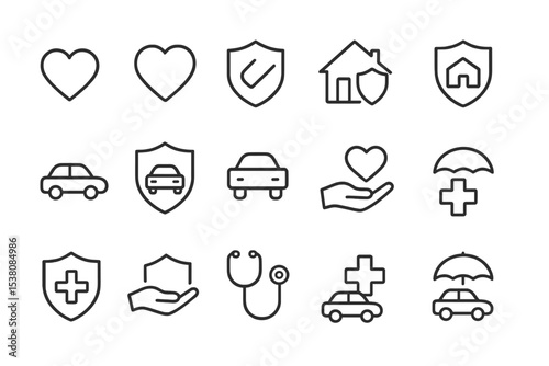 Icons illustrating health, safety, and protection themes with various symbols in a grid layout