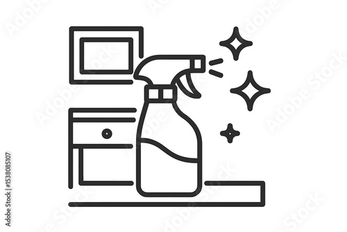 Cleaning spray bottle on countertop during spring cleaning in a bright room