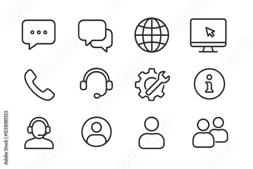 Communication and technology icons represent digital interaction and support in a modern workspace environment