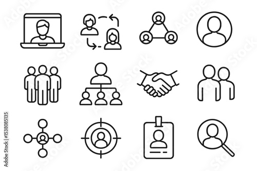 Networking and collaboration icons representing professional connections and teamwork in a minimalist style