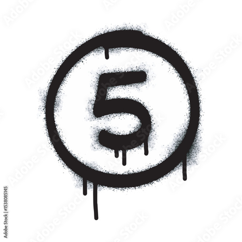 Number five icon Graffiti Spray isolated on white background. Number five graffiti symbol with black spray on white background. Vector illustration.