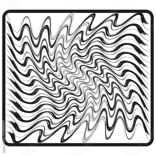 Wavy line square. Abstract vector form. Distorted contour shape. Monochrome black pattern.