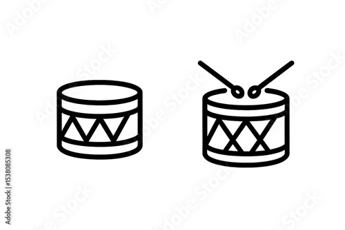 Drum illustration showcasing a drum with sticks highlighting rhythm and musical art in a simple black and white design