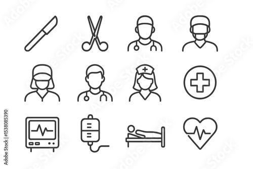 Medical equipment and healthcare professionals engaged in various activities in a clinical setting