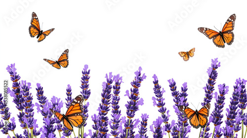 Colorful butterflies gently fly among bright flowers in a beautiful summer meadow, a vibrant illustration of nature's design