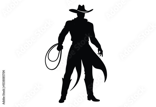 Cowboy with Lassos Silhouette Vector Illustration Western Rodeo Ranch Style Clipart