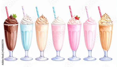 watercolor milk shakes set isolated on a white background