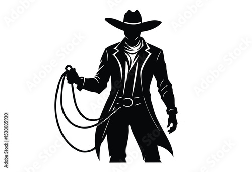 Cowboy with Lassos Silhouette Vector Illustration Western Rodeo Ranch Style Clipart