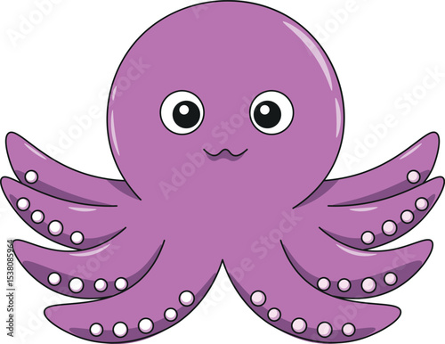 Cute squid cartoon. Flat vector illustration. Wild life animals. Cute animal on white background