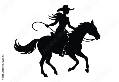 Western cowgirl rodeo silhouette vector elements illustration country lifestyle horse rider