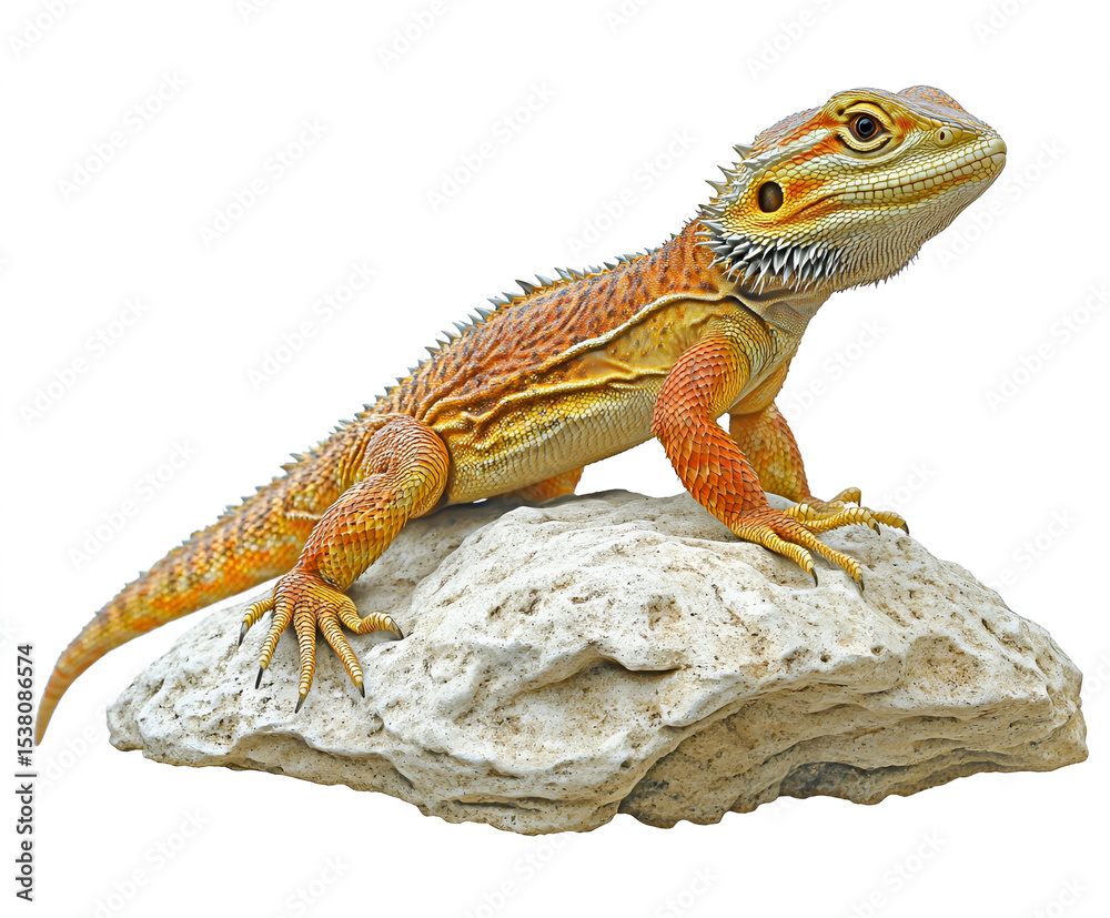 Obraz premium Green reptile lizard iguana and bearded dragon on white
