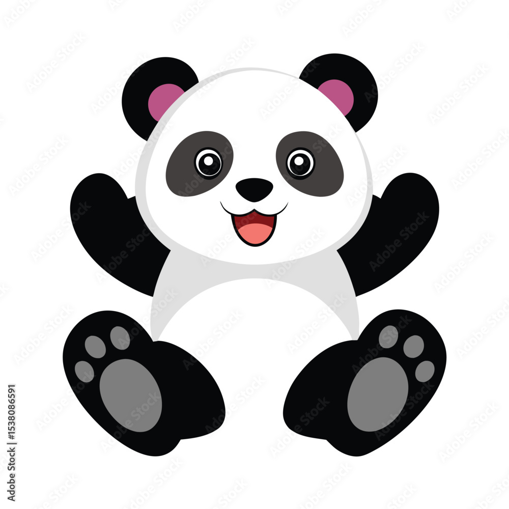 Fototapeta premium adorable baby panda, playful happy panda vector icon isolated on white background