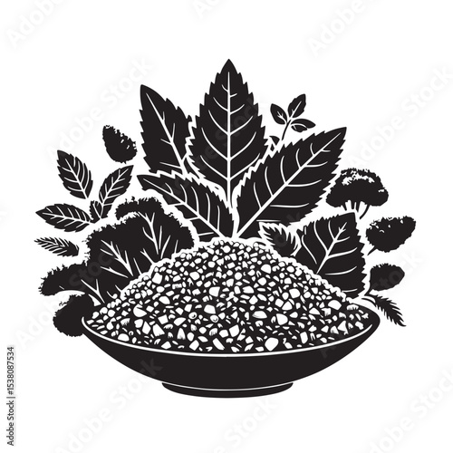 Black Tabbouleh Silhouette Vector, High Quality Illustration on White Background