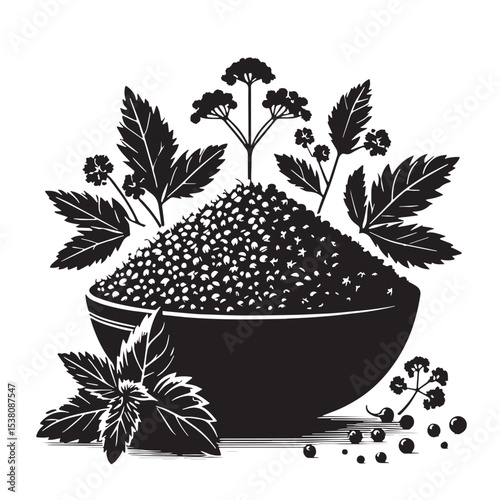 Black Tabbouleh Silhouette Vector, High Quality Illustration on White Background