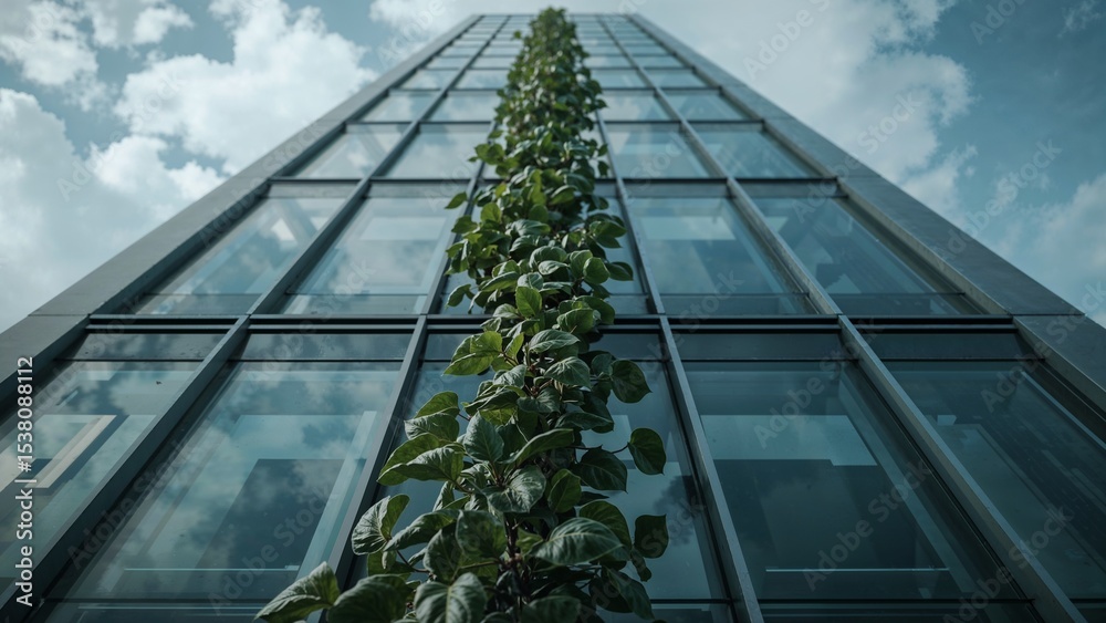 Tall building facade with a vertical garden. Tall building facade with a vertical garden.