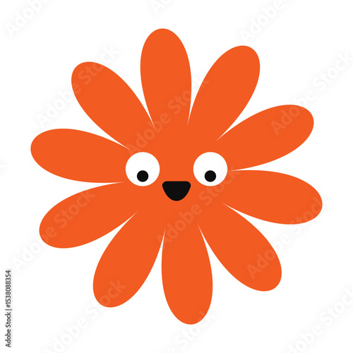 Surprised cartoon flower with wide eyes and vivid colors. A playful and expressive design in a clean, minimal style