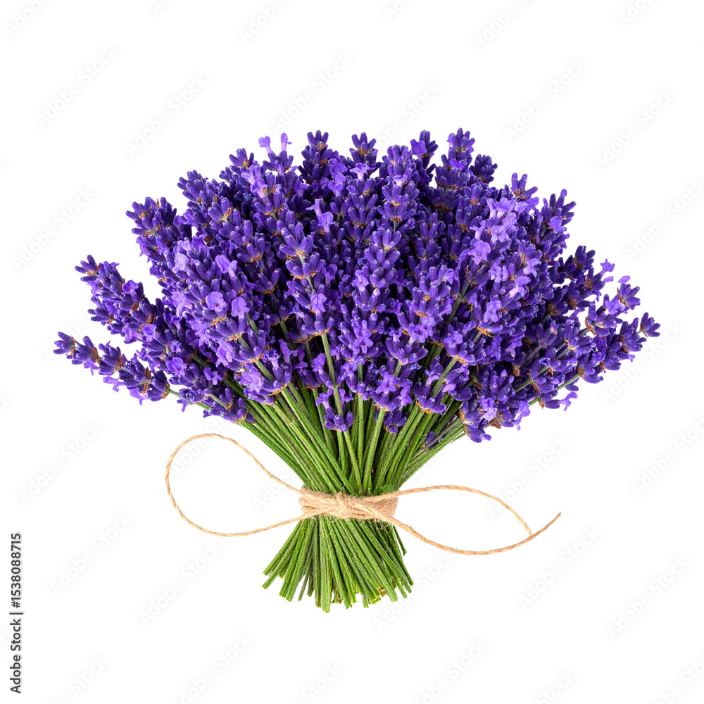 Fototapeta premium Untitled design - Bunch of Fresh Spanish Lavender Tied with Twine, Top View PNG.And transparent the background.