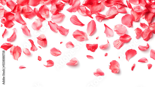 Red rose petals and hearts create a romantic Valentine's Day love celebration photo