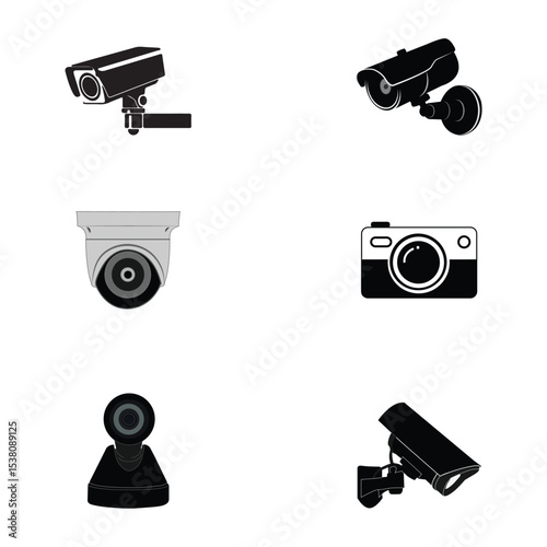 CCTV Camera Silhouette Vector Set – Black Security Surveillance Icons Bundle