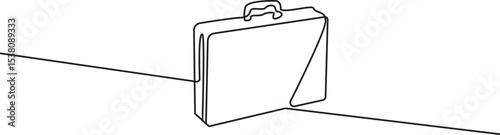 Briefcase as one line continuous outline vector illustration. Line art business briefcase isolated on white background in minimal style, Briefcase Continuous Line Vector Illustration